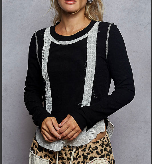 Black Lace Long Sleeve Top Pol