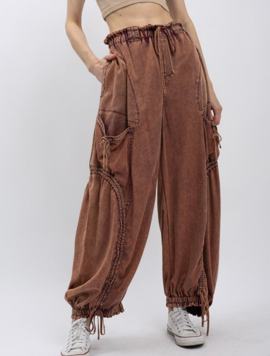 Red Bean Cargo Bow Joggers Blue Velvet