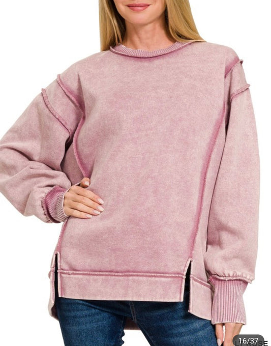 Light Rose Exposed Fleece Oversized Sweatshirt