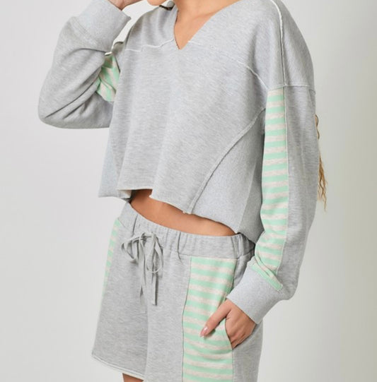 Gray and Lime Terry Hoodie
