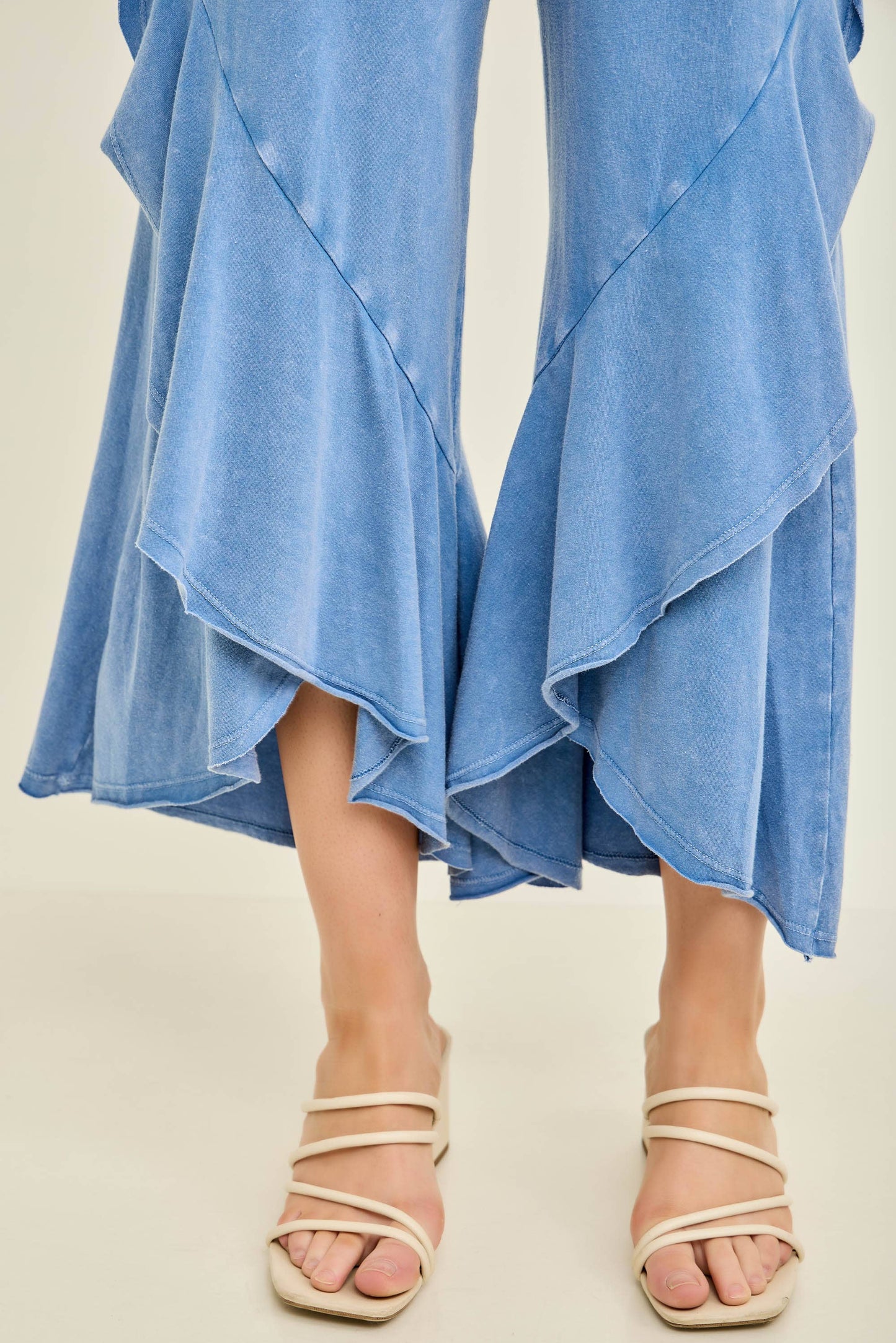 Mineral Washed Wavy Eggplant Ruffle Cropped Pants