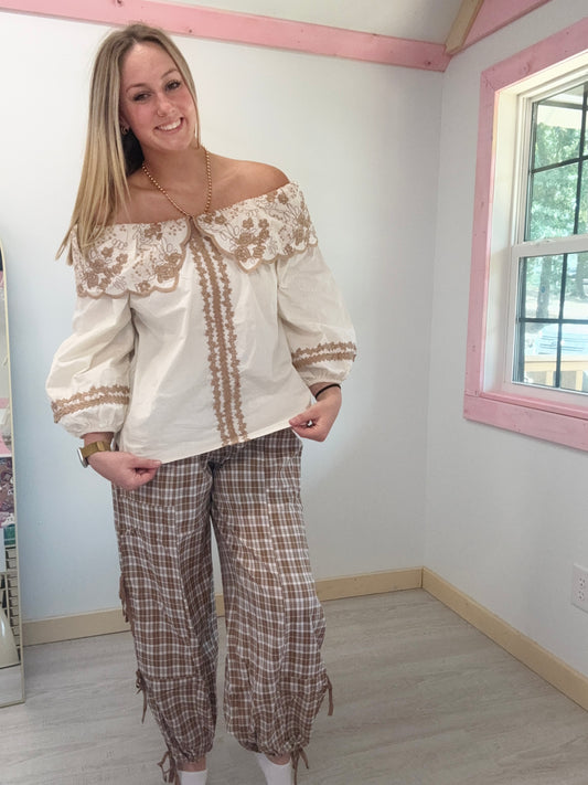 Mocha Plaid Bow Joggers