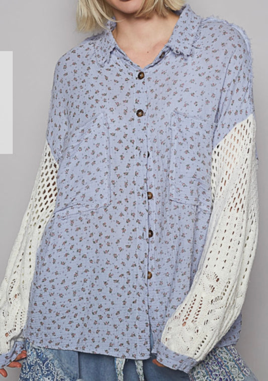 Blue Floral Long Sleeve Top