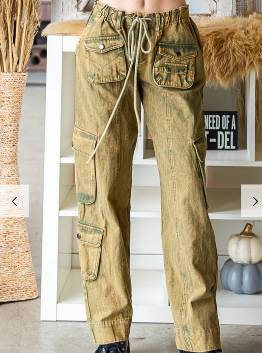 Olive Mineral Wash Cargo Pants Oli and Hali
