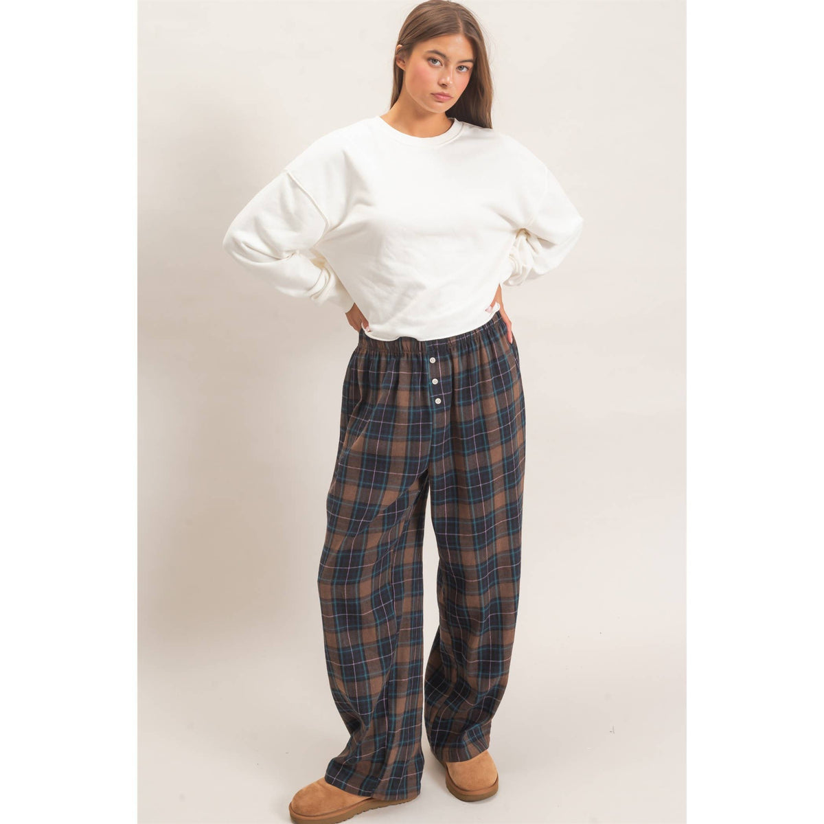 Plaid Wide-Leg Pants