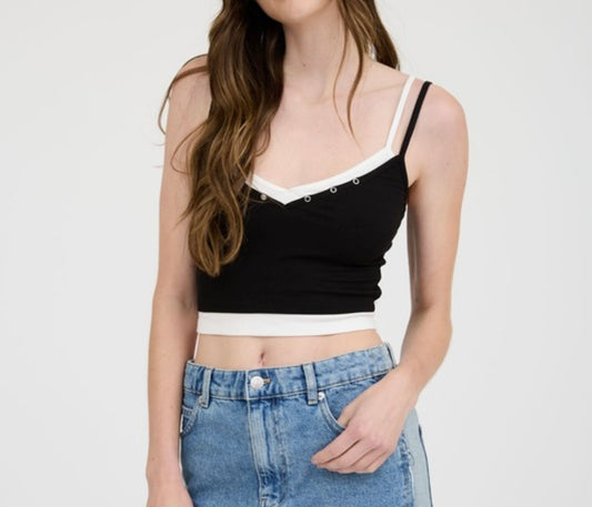 Black and White Layered look Crop Top