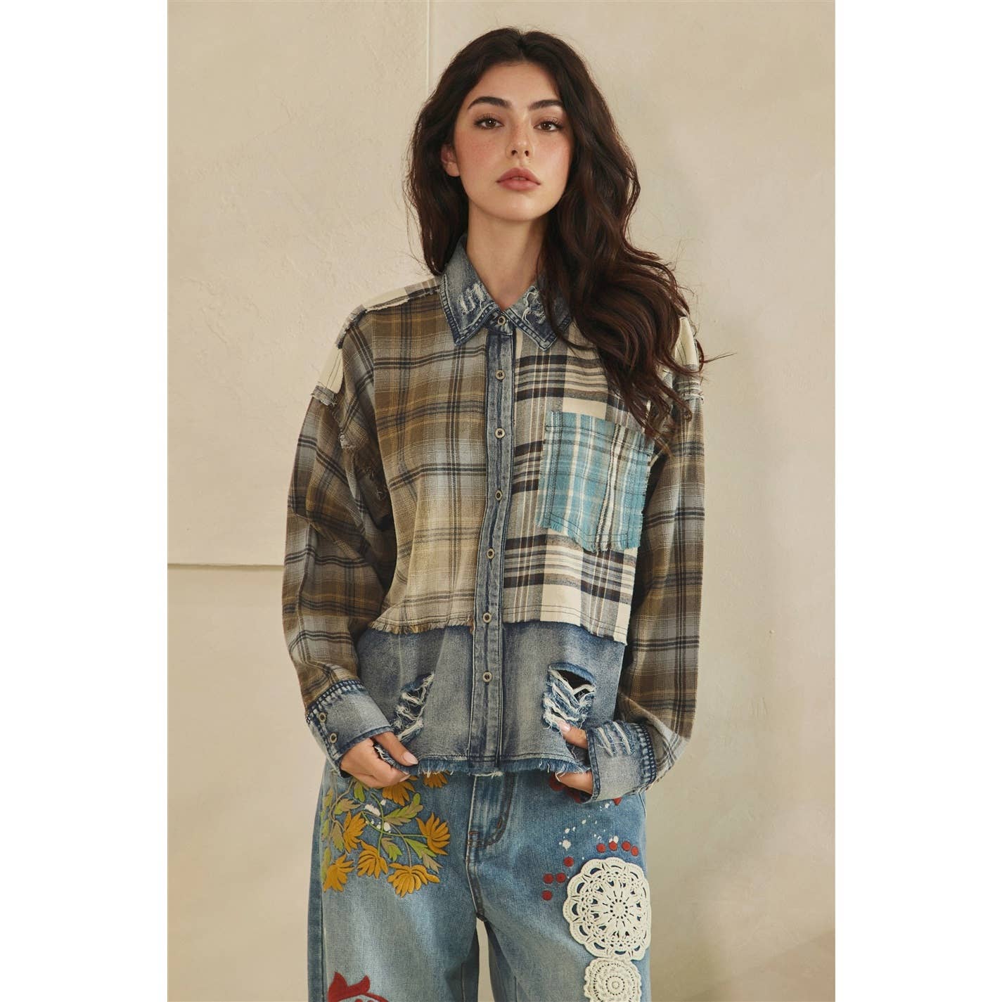 Patchwork Plaid Plaid Top ( Oli and Hali)