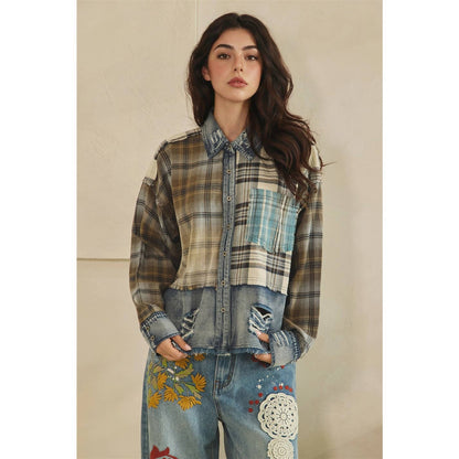 Patchwork Plaid Plaid Top ( Oli and Hali)