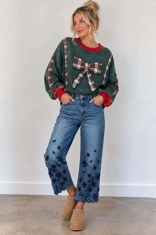 Plaid Star/ Plaid Bow MINERAL WASH PULLOVER