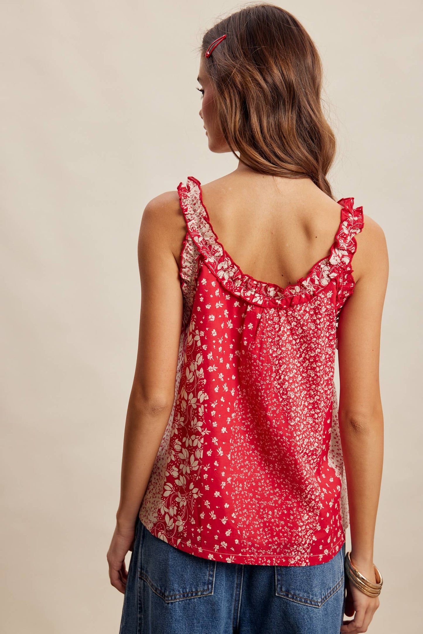 Ruffle Trim Patchwork Tank Top
