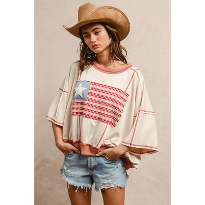 AMERICAN FLAG PATCHWORK OVERLOCK STITCH TOP