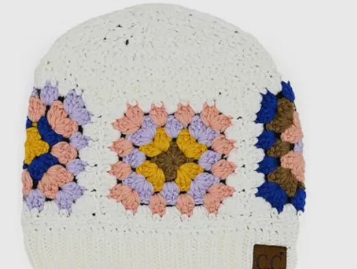 White Granny Patch Beanie