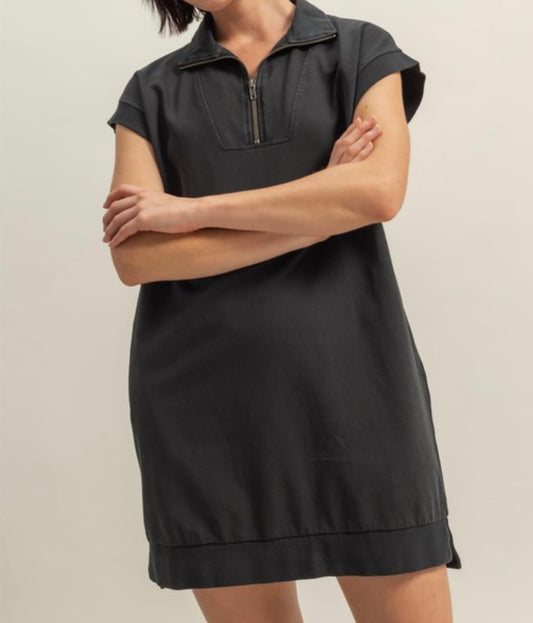 Black Mock Half Zipper T-Shirt Dress