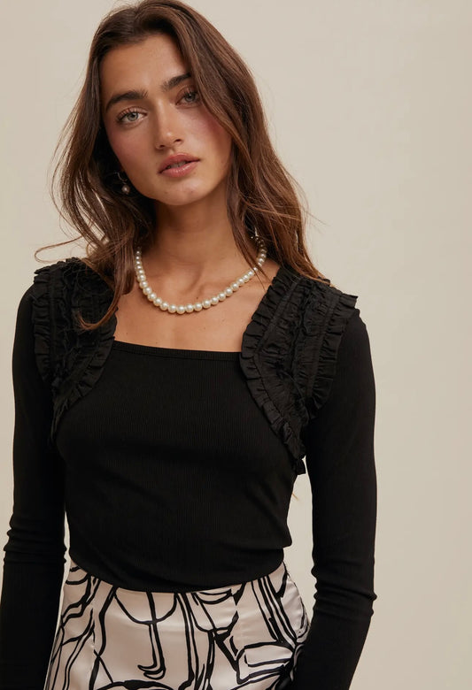 Black Lace Square Neck Top