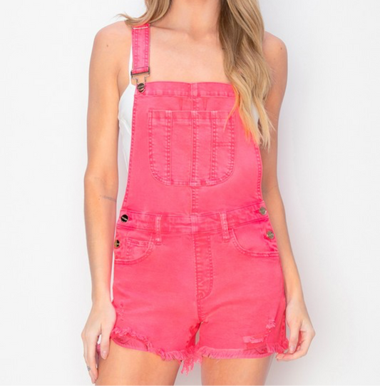 Hot Pink Risen Overall Shorts
