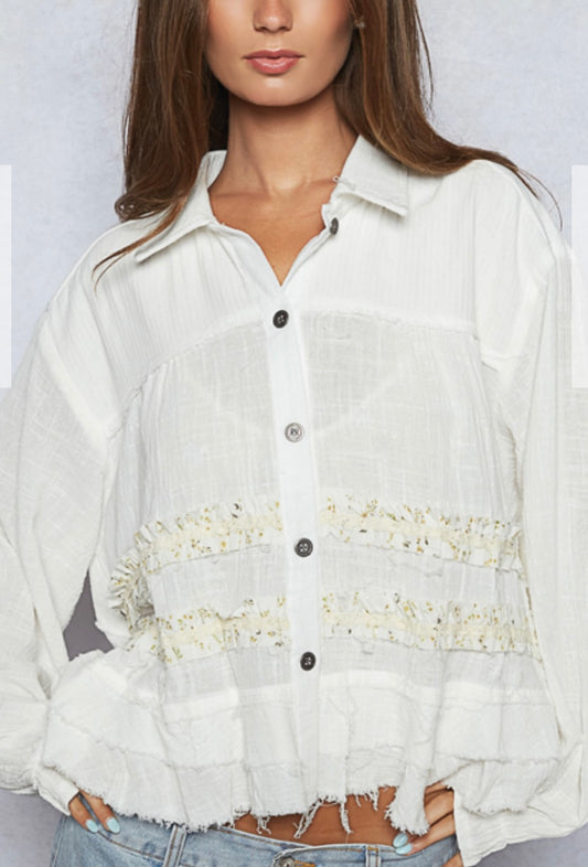 Abel Cream Henley Button Top