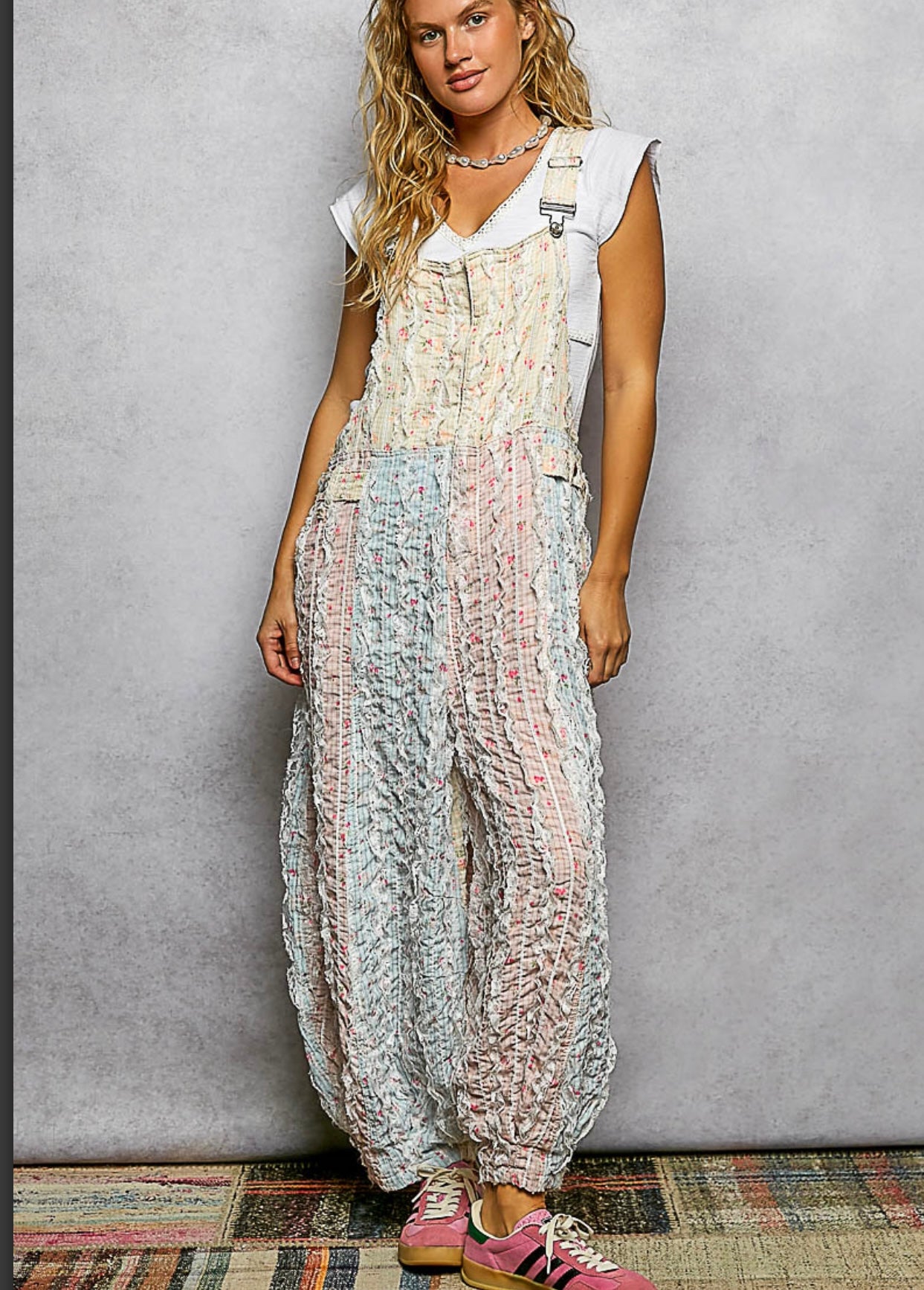 Floral Front Zipper Overalls Pol