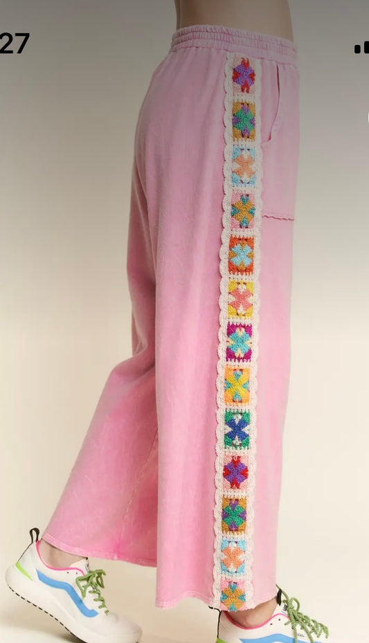 Crochet Mineral Wash Fushia Cropped Pants (JHer)