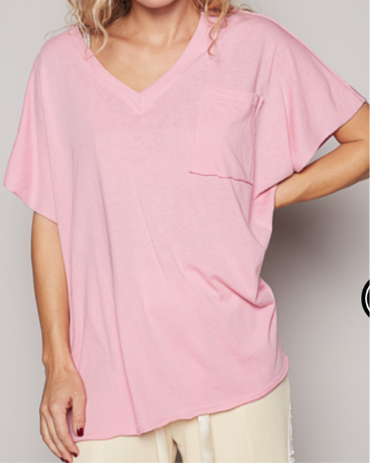 Pink V Neck with Pocket Top