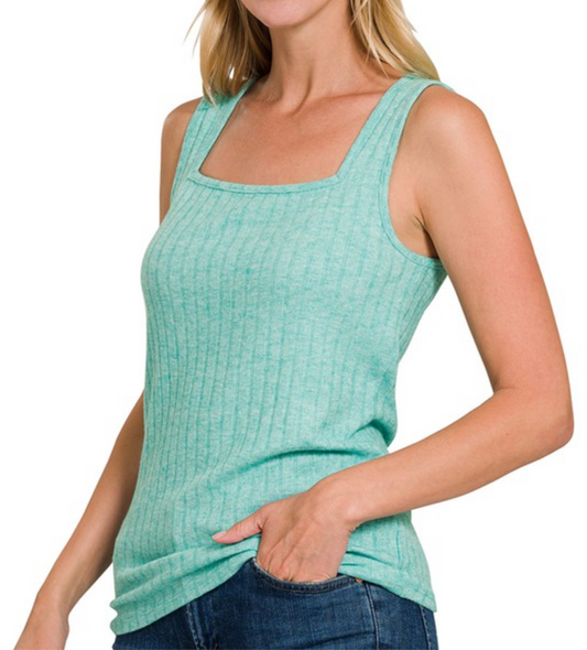 Turquoise Ribbed Square Neck Top