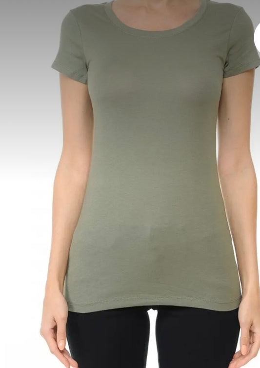 Army Green Rib Neck Basic Top