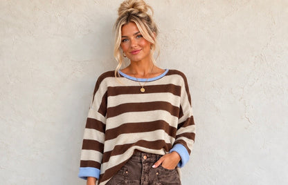 STRIPE CONTRAST BINDING AND REVERSIBLE SWEATER
