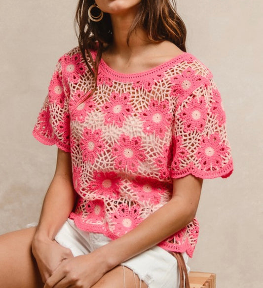 Pink Crochet Flower Top