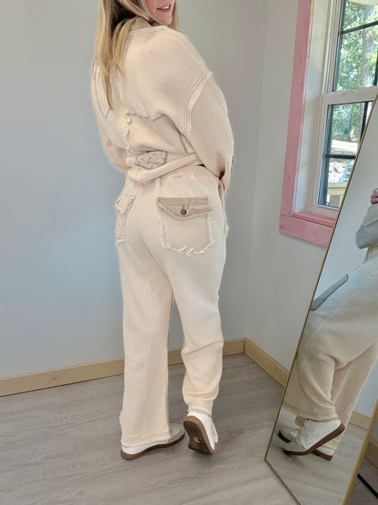 Cream Thermal Patch Pants