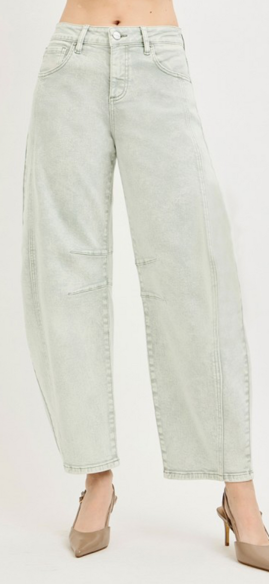 Risen Pistachio Barrel Jeans