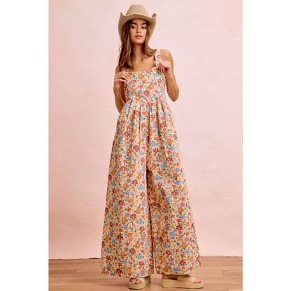 WASHED FLORAL TWILL FRONT POCKETS DETAIL OVERALL