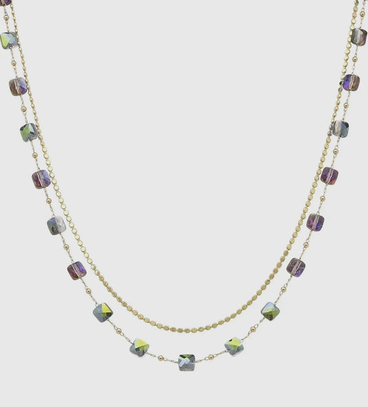 Gold and Green Iridescent Layered Necklace