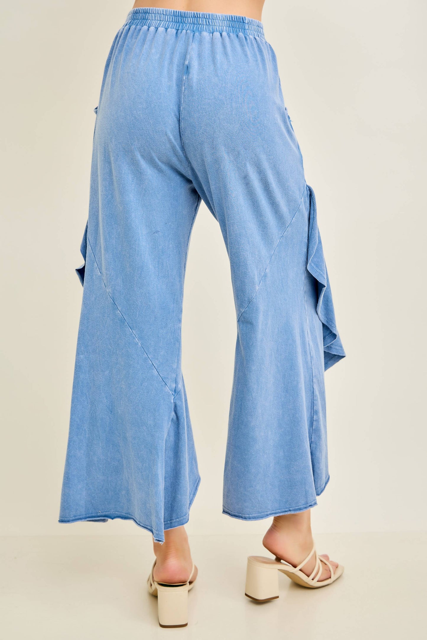 Mineral Washed Wavy Eggplant Ruffle Cropped Pants