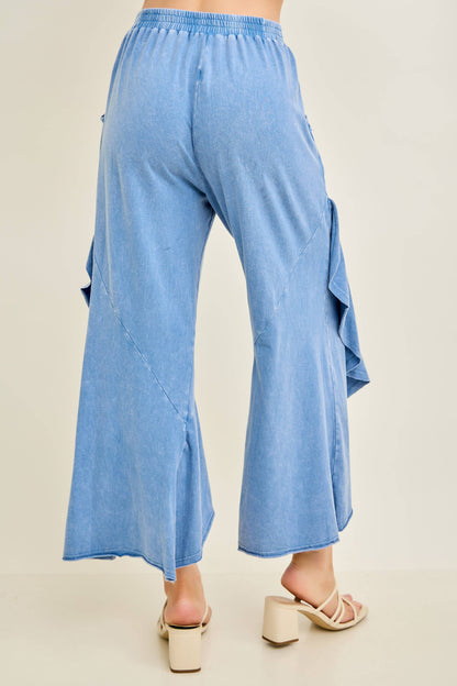 Mineral Washed Wavy Eggplant Ruffle Cropped Pants