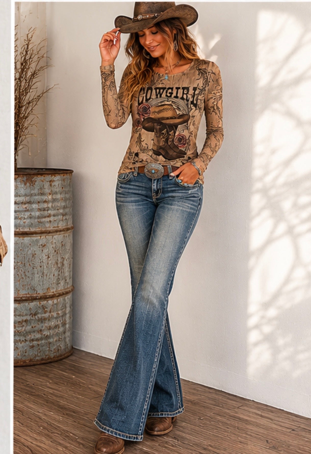 Cowgirl Long Sleeve Mesh Top