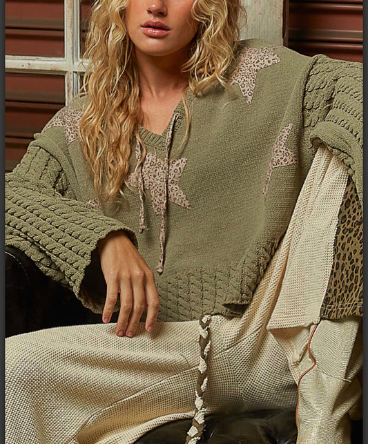 Dana Animal Star Olive Hoodie Sweater Pol