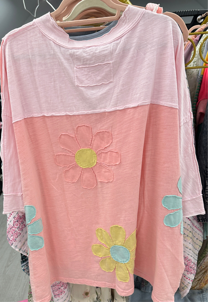 Flower Patches Pink Mineral Wash Top