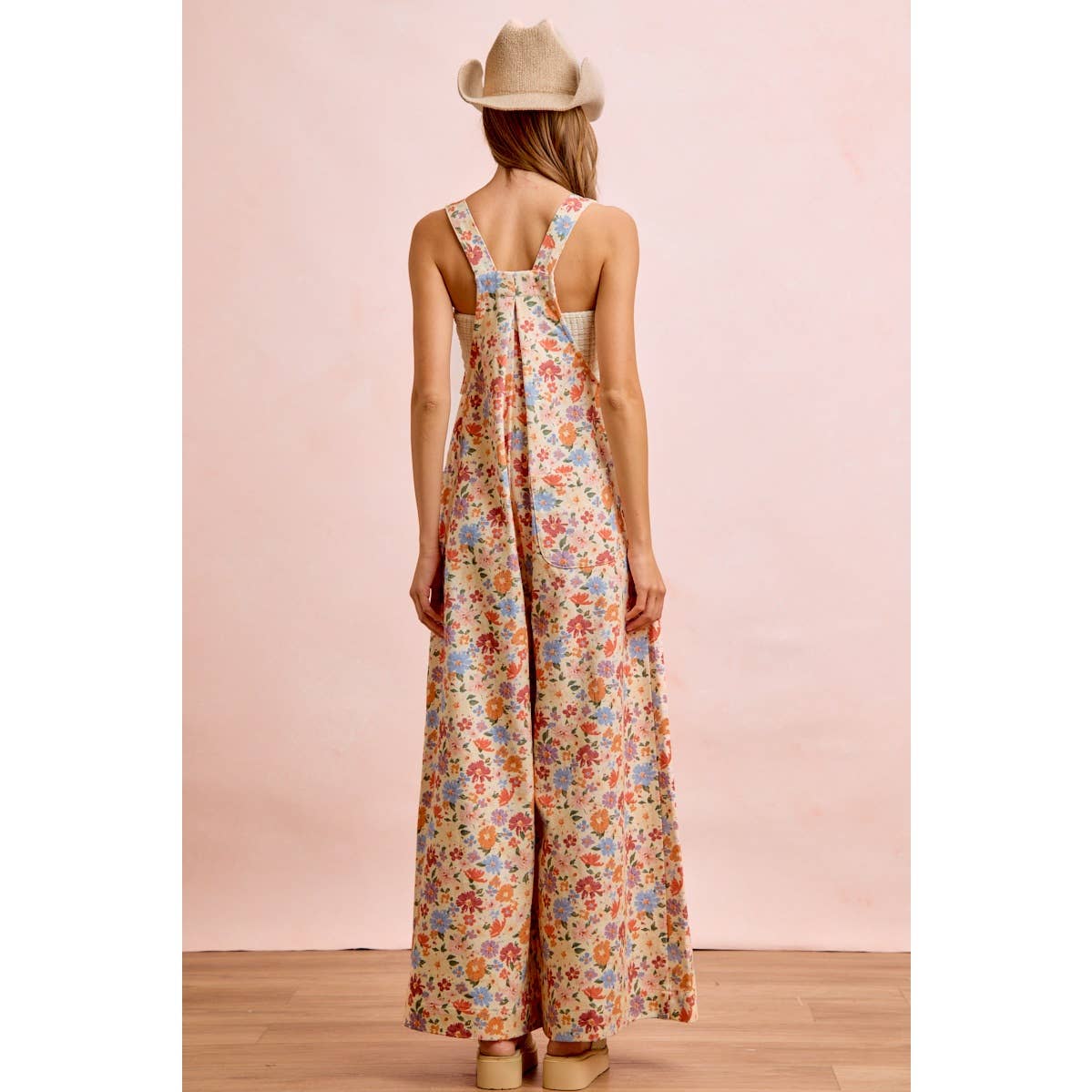 WASHED FLORAL TWILL FRONT POCKETS DETAIL OVERALL