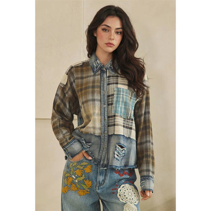 Patchwork Plaid Plaid Top ( Oli and Hali)