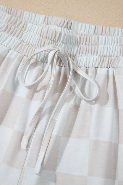 Checkered V Neck Tee Drawstring Shorts Lounge Set