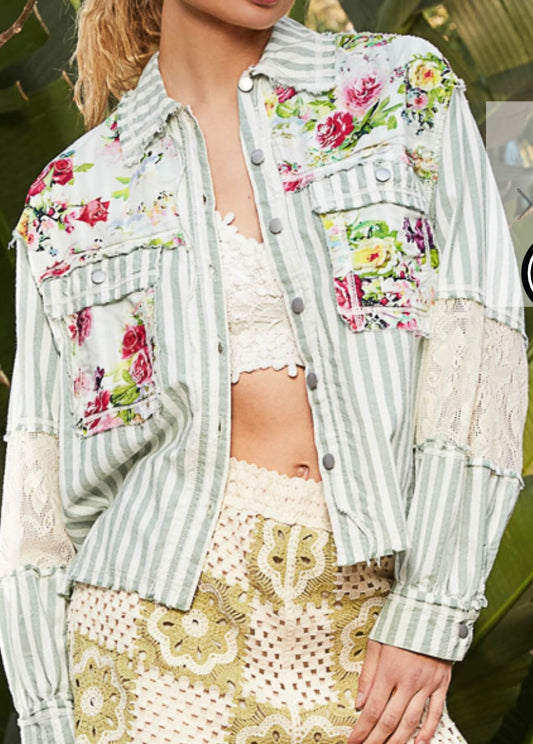 Sage Stripe a Flower Jacket