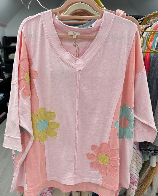 Flower Patches Pink Mineral Wash Top