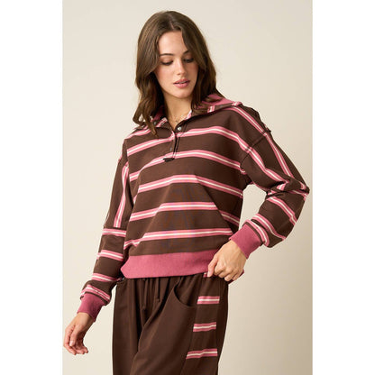 Mitto Shop Pink and Brown Contrast Striped Top