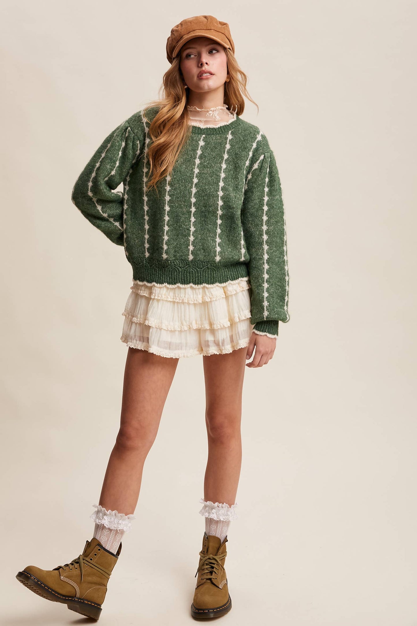 Tiered Ruffle Lace Trim Skort