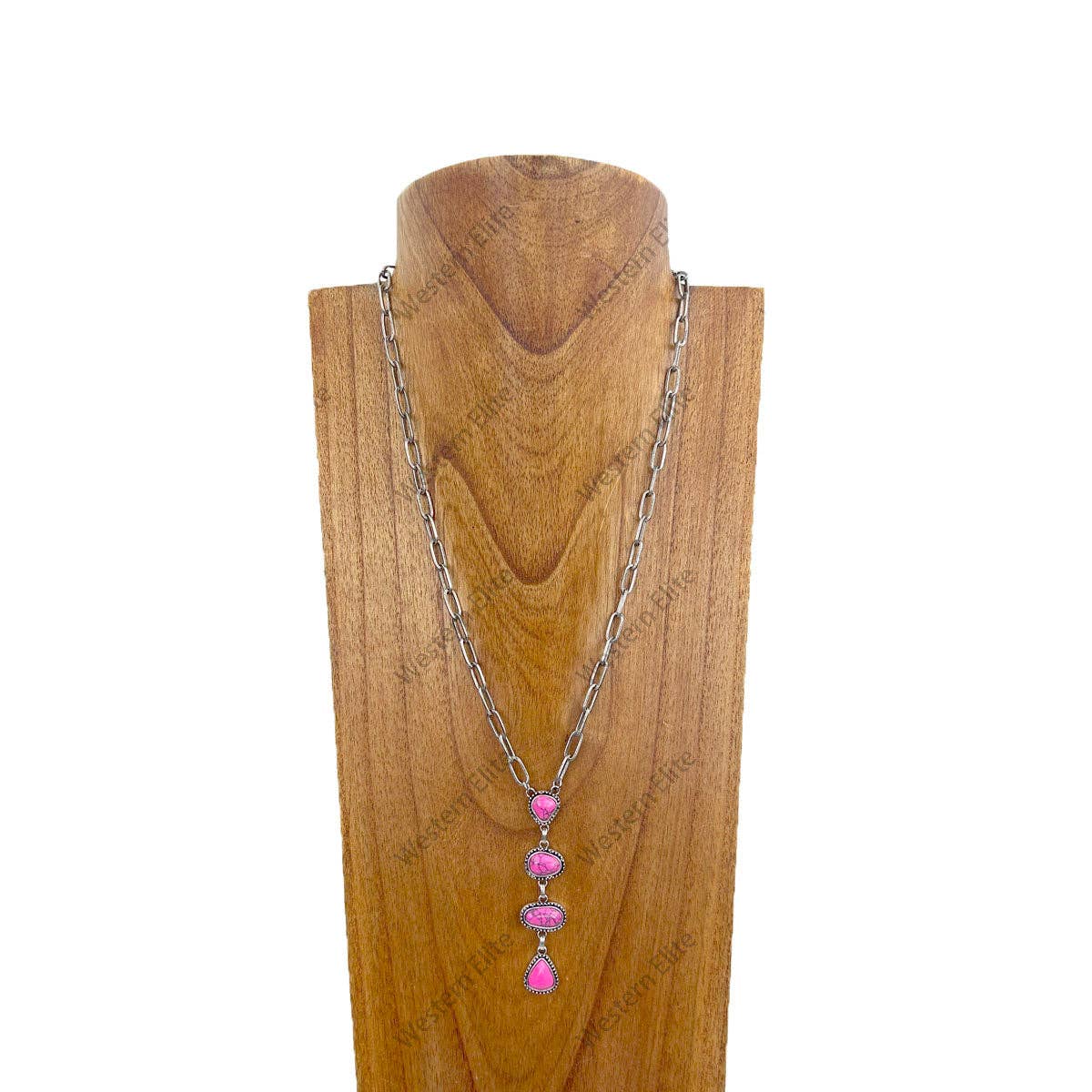 NKY231115-05-BLUE                 22 inches silver metal chain with four blue turquoise stone teardrops Necklace
