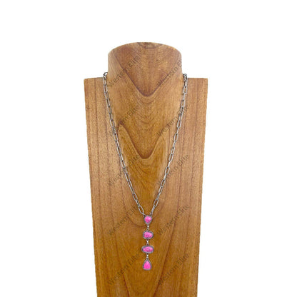 NKY231115-05-BLUE                 22 inches silver metal chain with four blue turquoise stone teardrops Necklace