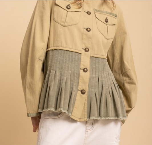 Olive Mineral Wash Pleated Shacket