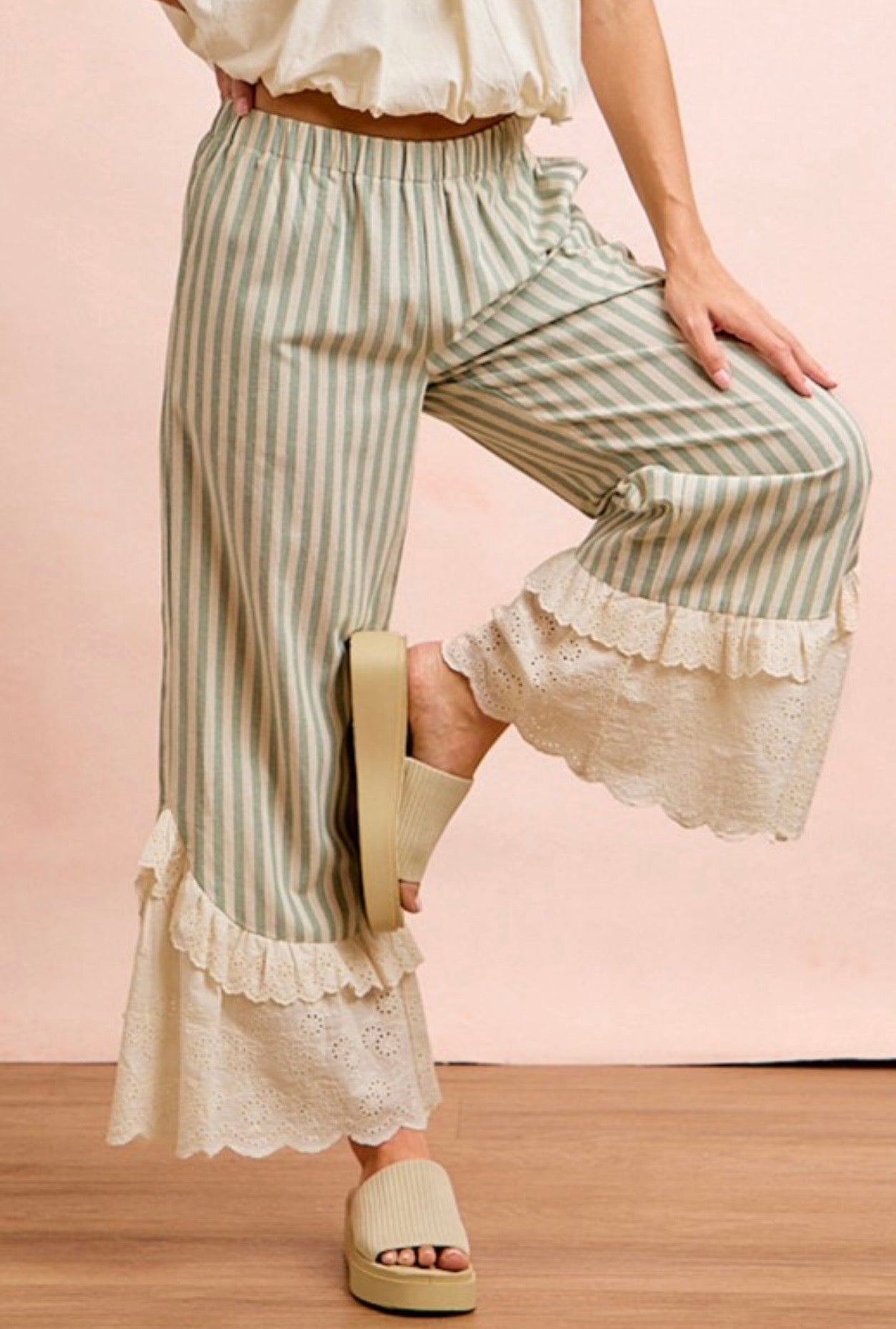 Sage Stripe Bloomer Pants
