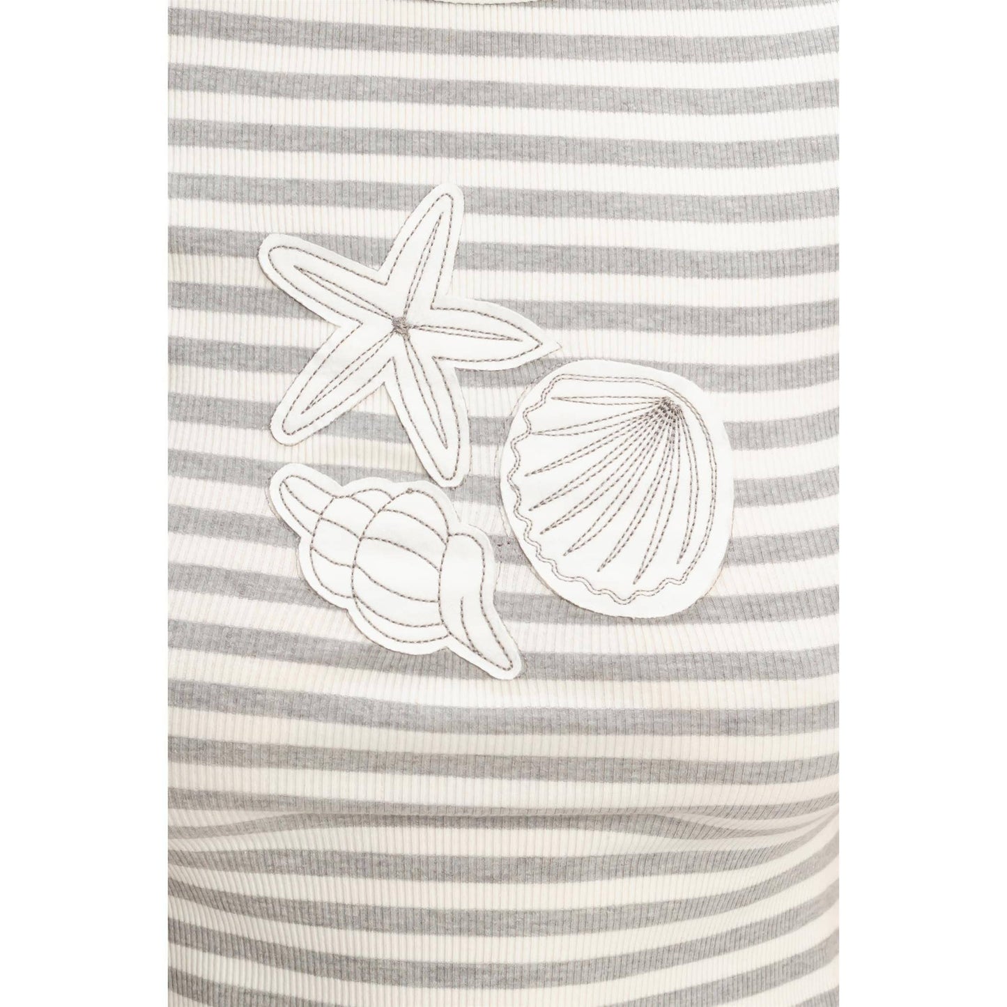 Striped Coastal  Embroidered Patch Top