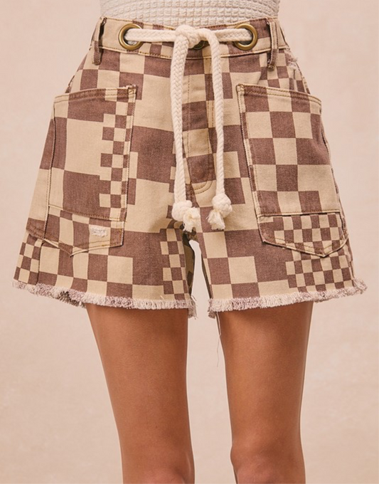 Brown and Cream Checked Shorts