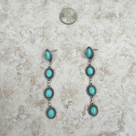 ER221115-04-BLUE    4 tiers blue turquoise stone dangle Earring